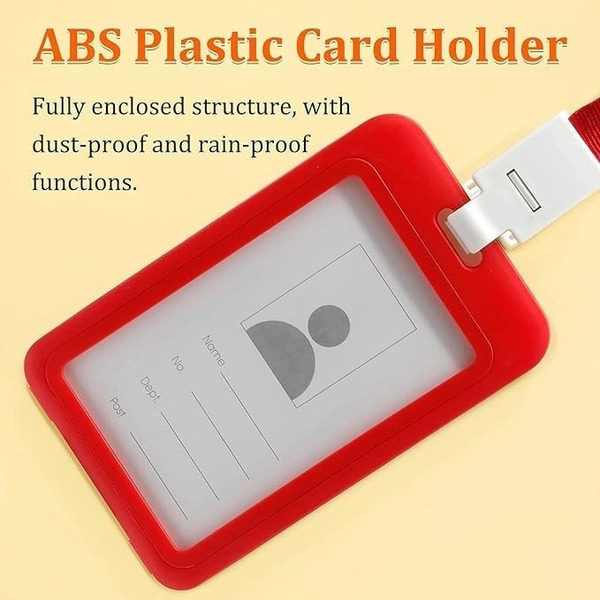Plastic ID Cover Card Holder for Office and School use locking style vertical (Red)