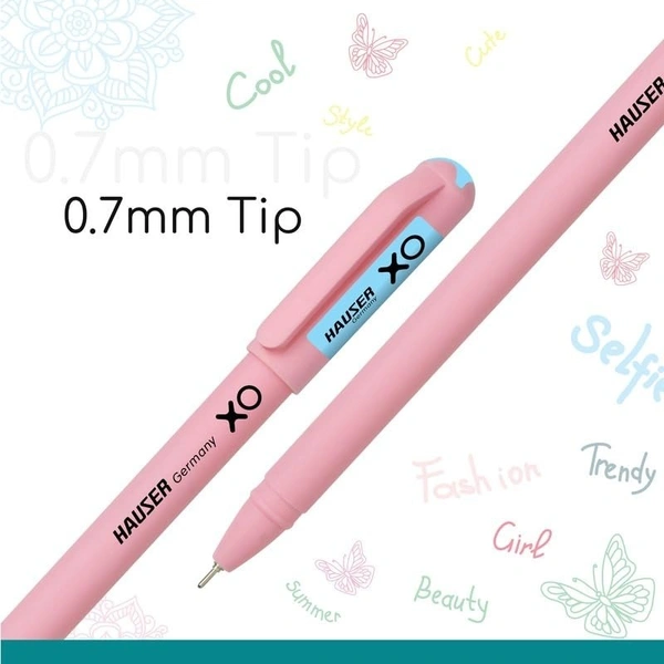 Hauser XO Girls Squad Pink Body 0.7mm Ball Pen | Minimalistic Body with Matt Finish Body | Red Ink