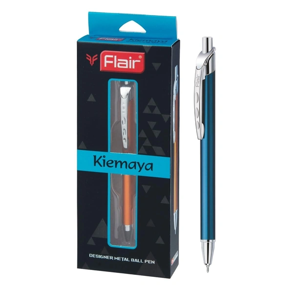 FLAIR Kiemaya Ball Pen Box Pack | Retractable Mechanism with Comfortable Grip for Easy Handling | Shiny & Attractive Metal Body