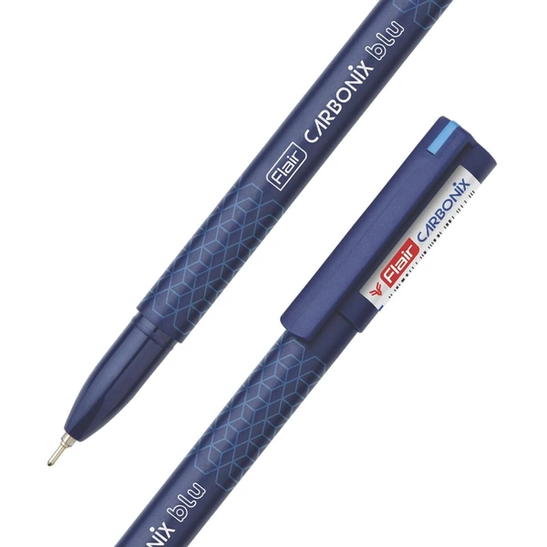 Flair Carbonix Blu 0.7 mm Ball Pen | Low-Viscosity Ink With Double Writing Length | Smudge Free Writing, Attractive Body Graphics | Blue Ink