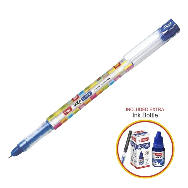 FLAIR Inky Series Classic Liquid Ink Fountain Pen Blister Pack | Easy Refilling With Jumbo Tube For Longer Writing 