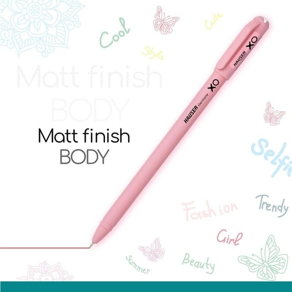 Hauser XO Girls Squad Pink Body 0.7mm Ball Pen | Minimalistic Body with Matt Finish Body | Red Ink