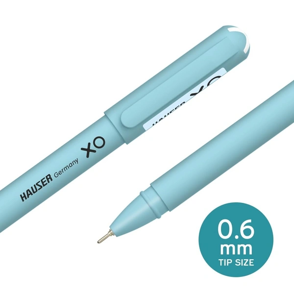 Hauser XO 0.7mm Ball Pen Box Pack | Sleek Body & Minimalistic Design | Matt Finish & Solid Body Type | Low Viscosity Ink With Ultra Durable Tip | Blue Ink