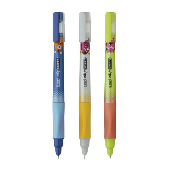FLAIR Inky Series Grippo Liquid Ink Fountain Pen Blister Pack | Free 2 Pieces X-Large Jumbo Cartridges With Each Pack