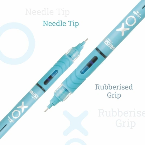 Hauser XO Liquid Ink Roller Pen | Needle Tip For Smooth & Consistent Ink Flow | Fitted with Controlled Ink Flow System & Rubberized Grip | Blue Ink