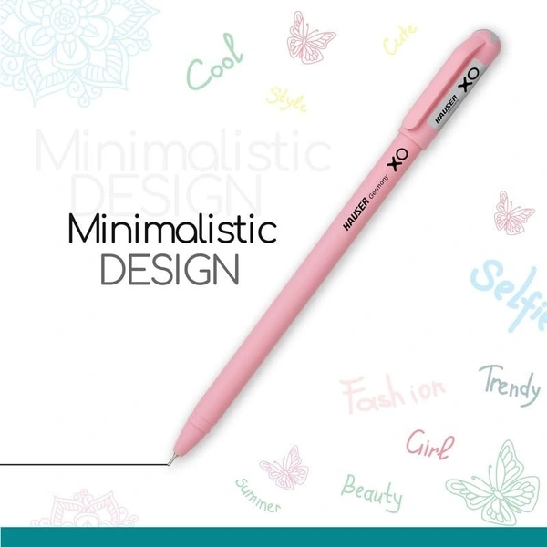 Hauser XO Girls Squad Pink Body 0.7mm Ball Pen | Minimalistic Body with Matt Finish Body | Red Ink
