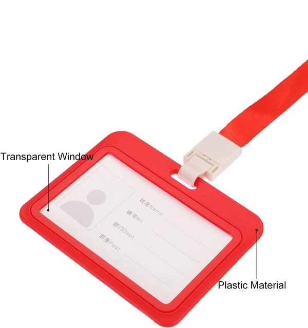 Plastic ID Cover Card Holder for Office and School use Locking Style Horizontal (Red)