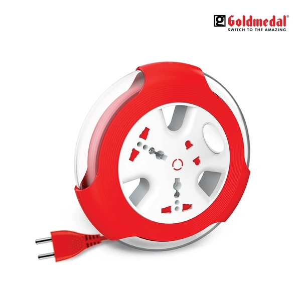 GOLDMEDAL Goldmedal Krysta 2 Pin Extension Cord (White and Red) – Pack of 1, Master Switch with Indicator, Heavy-Duty 5-meter Cable, International Sockets & 2-Pin Socket, Ultra-Smooth Rotation for Home & Office