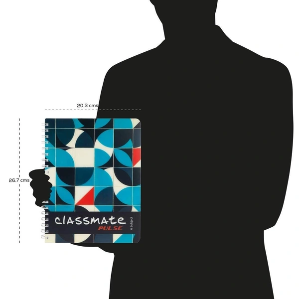 Classmate Pulse 6 Subject Spiral Notebook - Pack of 1 | Unruled | 300 Pages | 26.7cm x 20.3cm | Attractive Cover Designs | Soft Cover | Notebooks for College Students