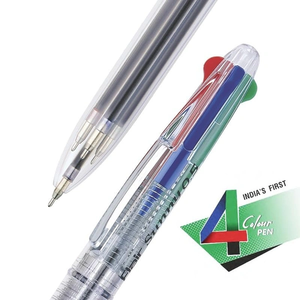FLAIR Sunny Retractable Ball Pen | Smudge Free | 4 Colors in 1 Pen | Tip Size 0.5 mm | Smooth Writing & Long Lasting Pen | Ball Pen Set For Students