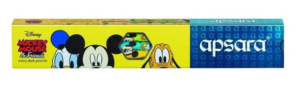 Apsara Disney Mickey Mouse & Friends Pencil, Round Body for Strong Grip, Disney Pencils, Mickey Mouse, Super Fun Pencils for Kids, Extra Dark, Free Sharpener & Eraser (Pack of 10)