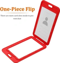 Plastic ID Cover Card Holder for Office and School use locking style vertical (Red)