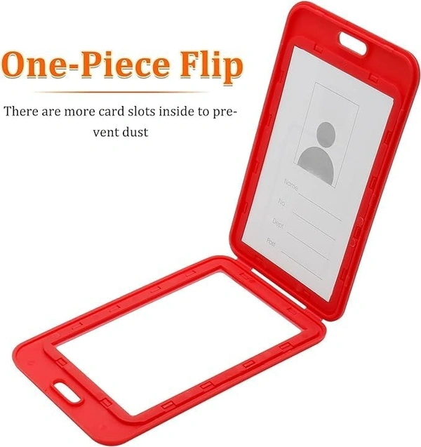 Plastic ID Cover Card Holder for Office and School use locking style vertical (Red)