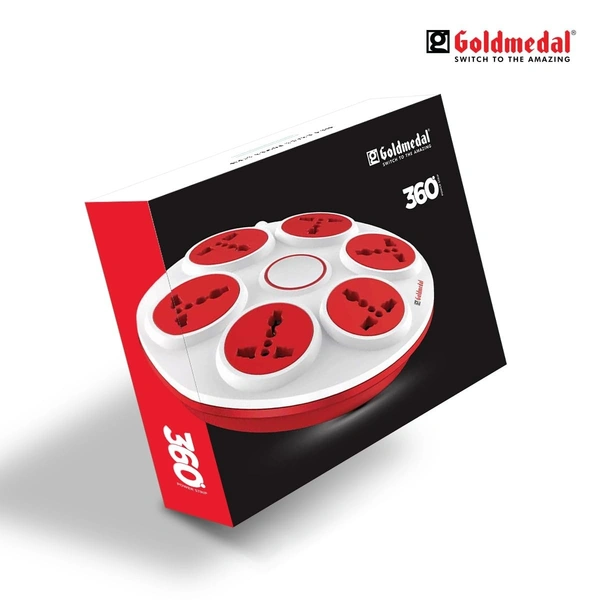 GOLDMEDAL Goldmedal 360 Degree Power Strip (White) – Pack of 1, 6-Outlet International Sockets, 3-pin 2 Meter Cable, Master Switch with LED Light Indicator and Overload Protector for Home & Office