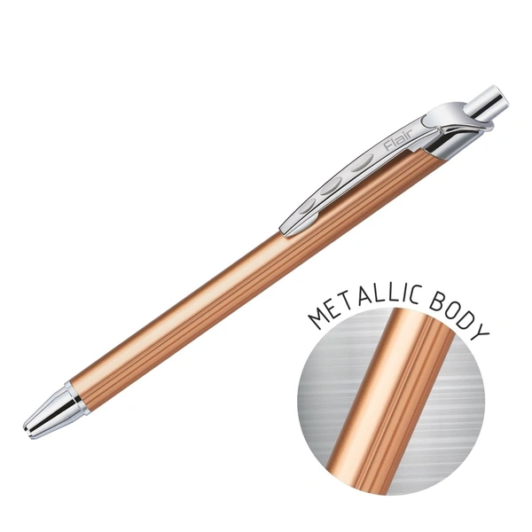 FLAIR Kiemaya Ball Pen Box Pack | Retractable Mechanism with Comfortable Grip for Easy Handling | Shiny & Attractive Metal Body