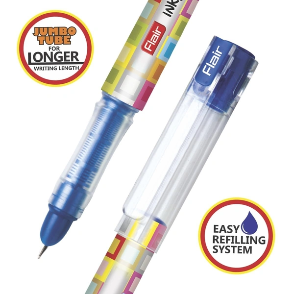 FLAIR Inky Series Classic Liquid Ink Fountain Pen Blister Pack | Easy Refilling With Jumbo Tube For Longer Writing 