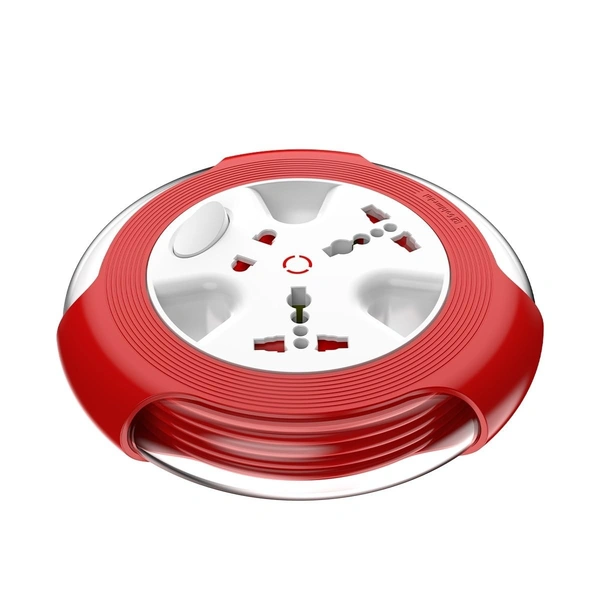 GOLDMEDAL Goldmedal Krysta 2 Pin Extension Cord (White and Red) – Pack of 1, Master Switch with Indicator, Heavy-Duty 5-meter Cable, International Sockets & 2-Pin Socket, Ultra-Smooth Rotation for Home & Office