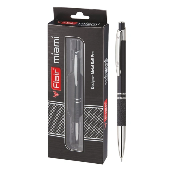 FLAIR Miami Metal Ball Pen Box Pack | Retractable Mechanism with Comfortable Grip for Easy Handling | Shiny & Attractive Metal Body