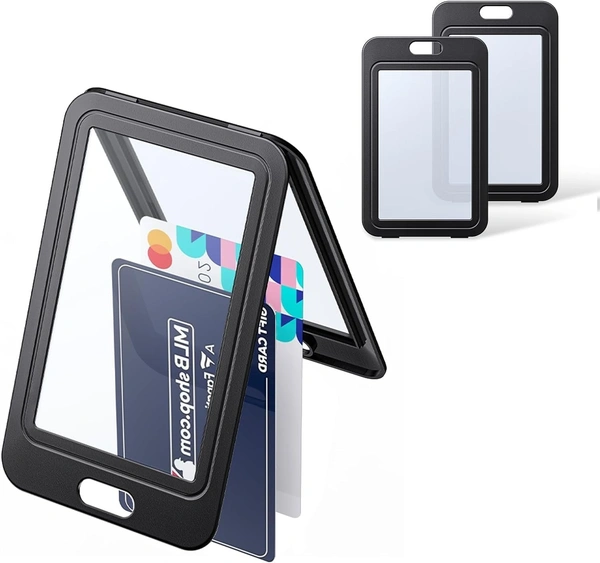 Plastic ID Cover Card Holder for Office/School (Vertical) (Black)