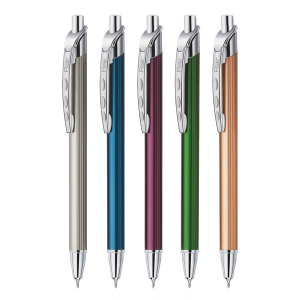 FLAIR Kiemaya Ball Pen Box Pack | Retractable Mechanism with Comfortable Grip for Easy Handling | Shiny & Attractive Metal Body