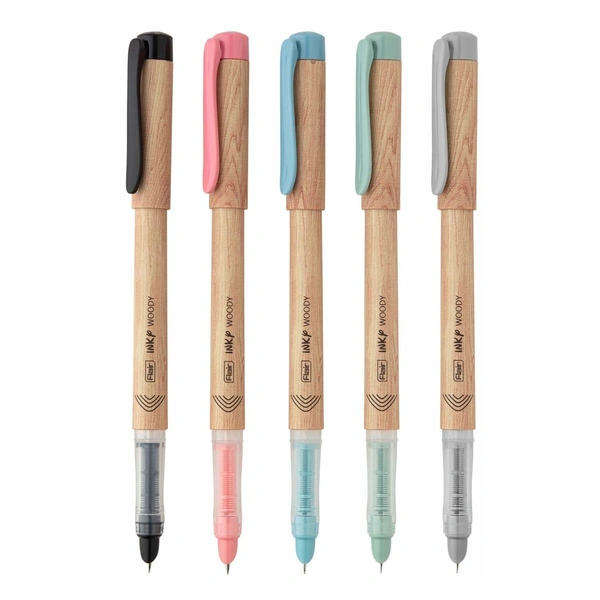 FLAIR Inky Series Woody Fountain Pen | Elegant Pockatable Clip With Aesthetic Wooden Texture Body | Blue Ink