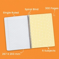 Classmate Pulse 6 Subject Spiral Notebook - Pack of 1 | Single Line | 300 Pages | 26.7cm x 20.3cm | Attractive Cover Designs (Designs might vary) | Soft Cover | Notebooks for College Students