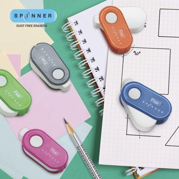Flair Creative Series Non Toxic Spinner Eraser Blister Set | Neat & Dust Free Erasing | 360 Degree Rotatable with Lock Mechanism | Playful Body Colors