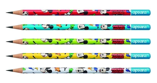 Apsara Disney Mickey Mouse & Friends Pencil, Round Body for Strong Grip, Disney Pencils, Mickey Mouse, Super Fun Pencils for Kids, Extra Dark, Free Sharpener & Eraser (Pack of 10)