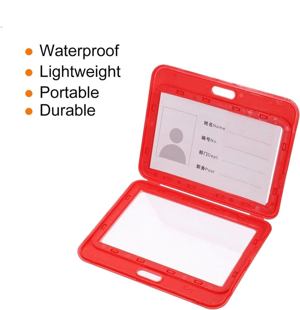 Plastic ID Cover Card Holder for Office and School use Locking Style Horizontal (Red)