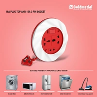GOLDMEDAL Goldmedal Twister 16A 3-Pin Cable Extension Cord (White and Red) Pack of 1, 3.5-Meter Cable, Master Switch with Indicator, 6/16A Universal Socket, International Socket & 2 Pin Socket,250Volts