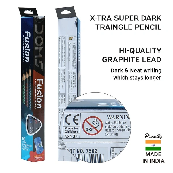Doms Fusion Xtra Super Dark Pencil Box Pack | Dark & Neat Writing Which Stays Longer | Smooth Sharpning & With Soft & Comfortable Grip | Free Scale & Erasner Inside