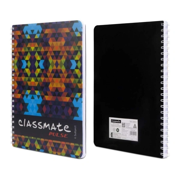 Classmate Pulse 6 Subject Spiral Notebook - Pack of 1 | Unruled | 300 Pages | A4-29.7cm x 21.0cm | Attractive Cover Designs | Soft Cover | Notebooks for College Students - A4