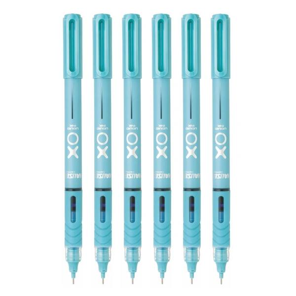 Hauser XO Liquid Ink Roller Pen | Needle Tip For Smooth & Consistent Ink Flow | Fitted with Controlled Ink Flow System & Rubberized Grip | Blue Ink