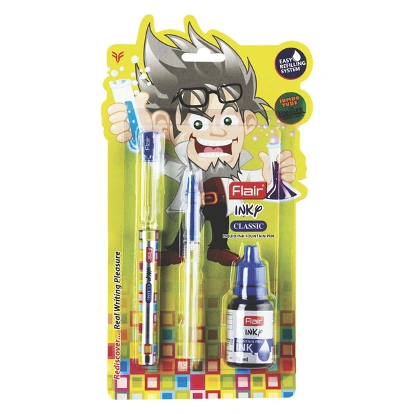 FLAIR Inky Series Classic Liquid Ink Fountain Pen Blister Pack | Easy Refilling With Jumbo Tube For Longer Writing 