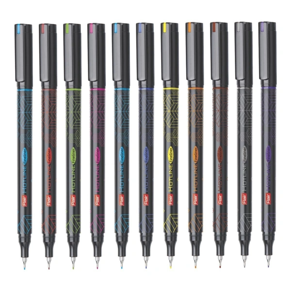 FLAIR Hotline Fineliner Metal Tip Pen | Tip Size 0.7 to 1 mm | Comfortable Grip | Fineliner Pens Set For Mandala, Sketching, Doodling, Journal and Outline | 10 Shades.|color pen