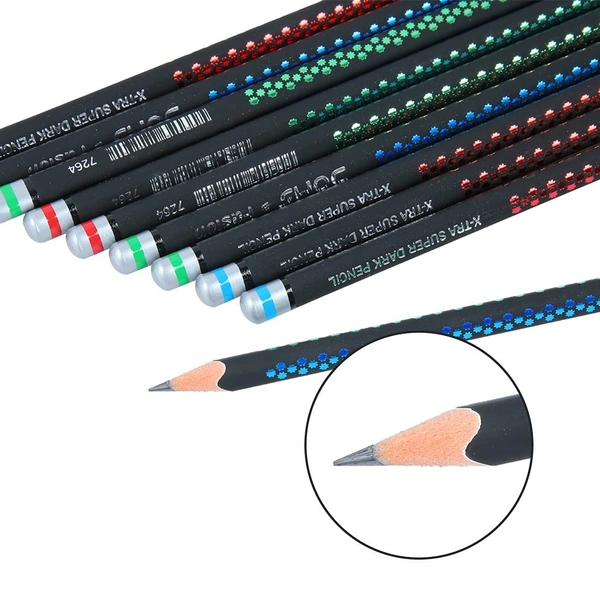 Doms Fusion Xtra Super Dark Pencil Box Pack | Dark & Neat Writing Which Stays Longer | Smooth Sharpning & With Soft & Comfortable Grip | Free Scale & Erasner Inside