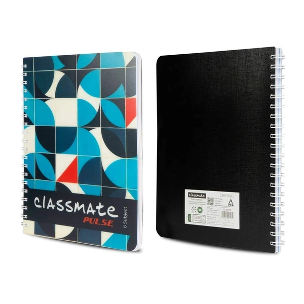 Classmate Pulse 6 Subject Spiral Notebook - Pack of 1 | Unruled | 300 Pages | 26.7cm x 20.3cm | Attractive Cover Designs | Soft Cover | Notebooks for College Students