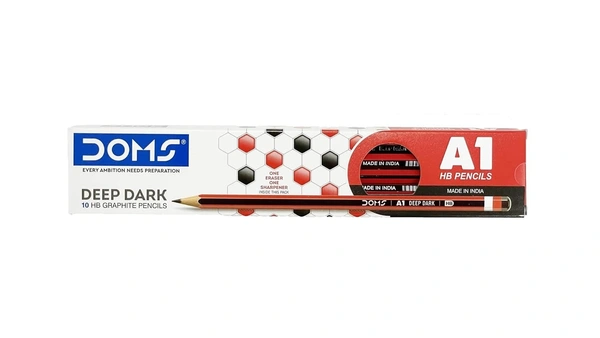 Doms A1 Deep Dark HB Graphite Pencil | Include Eraser & Sharpner | 30 Pencils | Innovative Groove for Perfect Grip | Use for Sketching & Drawing | Pack of 10 Pencils