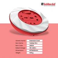 GOLDMEDAL Goldmedal Twister 16A 3-Pin Cable Extension Cord (White and Red) Pack of 1, 3.5-Meter Cable, Master Switch with Indicator, 6/16A Universal Socket, International Socket & 2 Pin Socket,250Volts