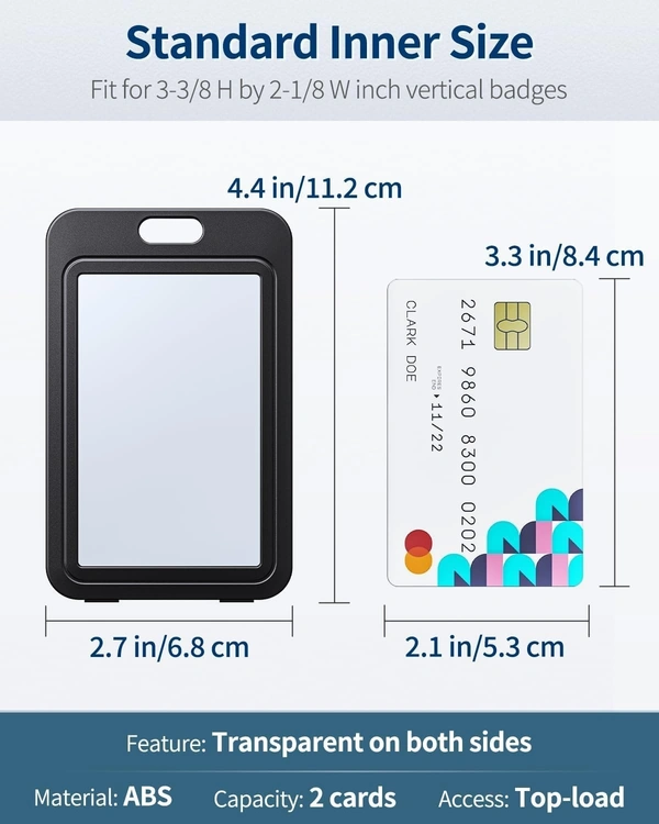 Plastic ID Cover Card Holder for Office/School (Vertical) (Black)