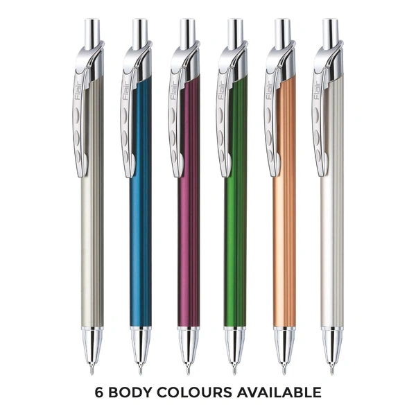 FLAIR Kiemaya Ball Pen Box Pack | Retractable Mechanism with Comfortable Grip for Easy Handling | Shiny & Attractive Metal Body