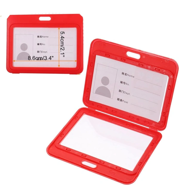 Plastic ID Cover Card Holder for Office and School use Locking Style Horizontal (Red)