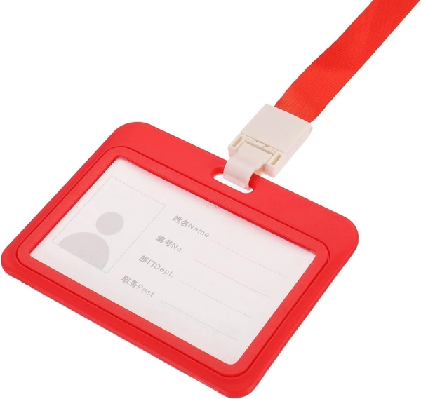Plastic ID Cover Card Holder for Office and School use Locking Style Horizontal (Red)
