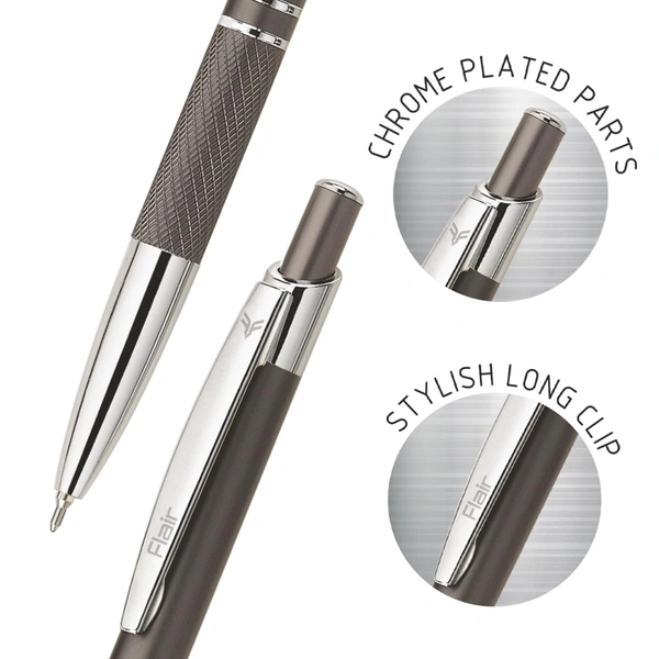 FLAIR Miami Metal Ball Pen Box Pack | Retractable Mechanism with Comfortable Grip for Easy Handling | Shiny & Attractive Metal Body