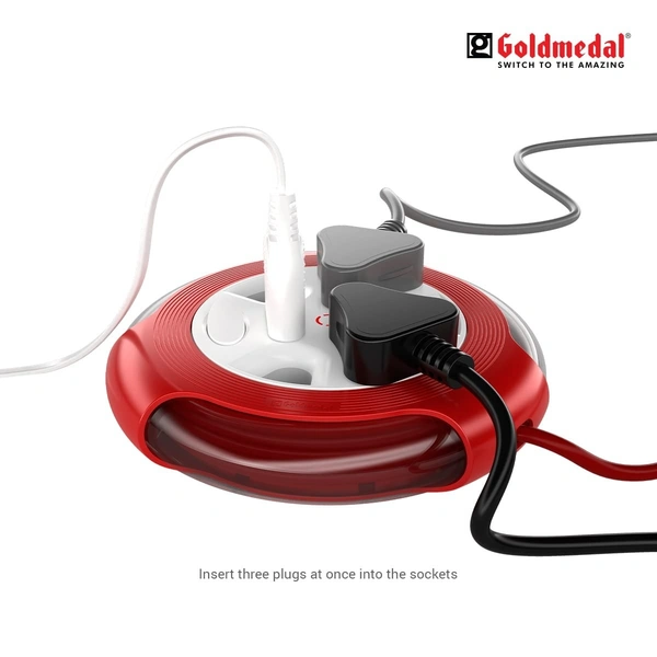 GOLDMEDAL Goldmedal Krysta 2 Pin Extension Cord (White and Red) – Pack of 1, Master Switch with Indicator, Heavy-Duty 5-meter Cable, International Sockets & 2-Pin Socket, Ultra-Smooth Rotation for Home & Office