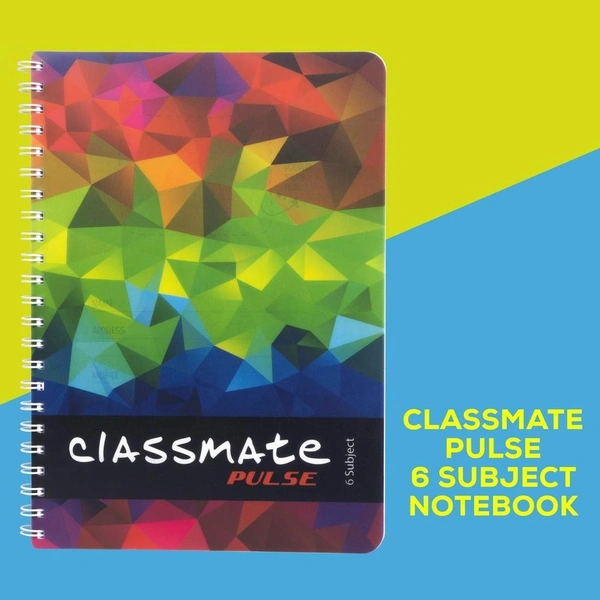 Classmate Pulse 6 Subject Spiral Notebook - Pack of 1 | Single Line | 300 Pages | A4 - 29.7cm x 21.0cm | Attractive Cover Designs | Soft Cover | Notebooks for College Students - A4