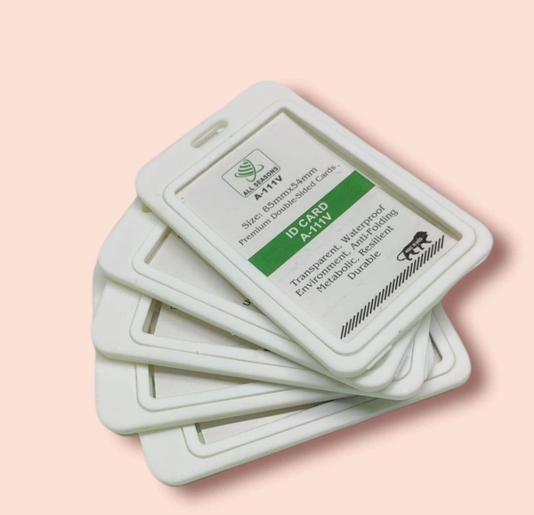 Plastic ID Cover Card Holder for Office and School use locking style vertical (White)