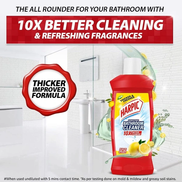 HARPIC Harpic 500ml - Lemon, Bathroom Cleaner Liquid | New Thicker Bathroom Floor Cleaner | Red Harpic Bottle - 500ml