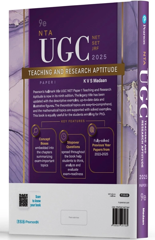 Pearson NTA UGC NET 2025 Paper 1 by KVS Madaan | Teaching & Research Aptitude | NET/SET/JRF | 3500+ Practice Questions | Unit-wise Previous Years’ Questions (1997-2022) | Fully Solved Papers from 2022-2025 | Chapter-wise Digital Diagnostic Tests, Mock Tests & 10 Full-Length Tests accessible through Pearson MyInsights