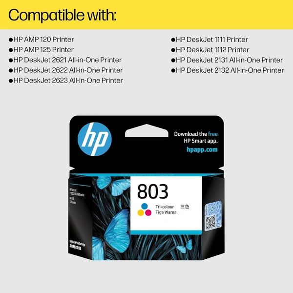 HP 803 Tri-Color Original Ink Cartridge,Tri-Color (CMY)